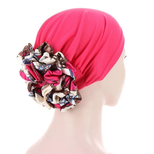 Luxury Elegant Bonnet Lightweight Soft Big Black Flower Elastic Elegant Hijab Caps Turban Africa Lightweight Headtie Head Scarf Soft Wrap Hat For Women Stevvex