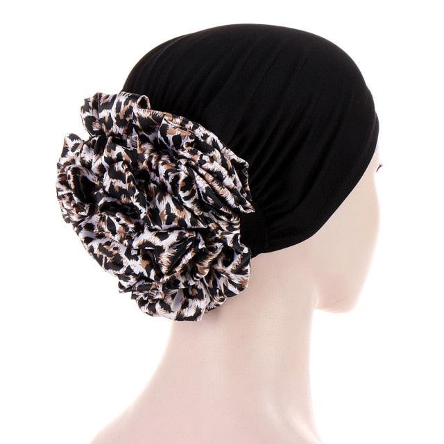 Luxury Elegant Bonnet Lightweight Soft Big Black Flower Elastic Elegant Hijab Caps Turban Africa Lightweight Headtie Head Scarf Soft Wrap Hat For Women Stevvex