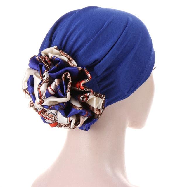 Luxury Elegant Bonnet Lightweight Soft Big Black Flower Elastic Elegant Hijab Caps Turban Africa Lightweight Headtie Head Scarf Soft Wrap Hat For Women Stevvex