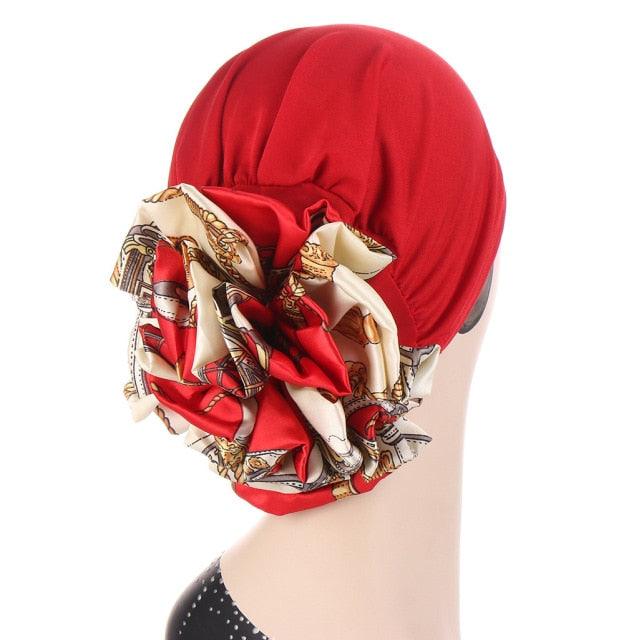 Luxury Elegant Bonnet Lightweight Soft Big Black Flower Elastic Elegant Hijab Caps Turban Africa Lightweight Headtie Head Scarf Soft Wrap Hat For Women Stevvex