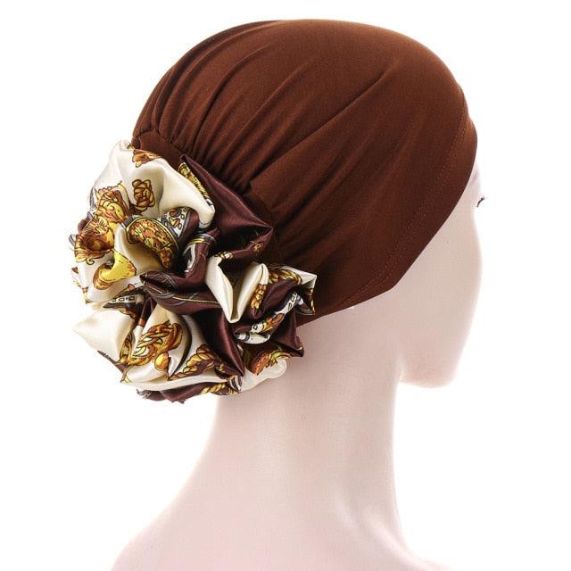 Luxury Elegant Bonnet Lightweight Soft Big Black Flower Elastic Elegant Hijab Caps Turban Africa Lightweight Headtie Head Scarf Soft Wrap Hat For Women Stevvex