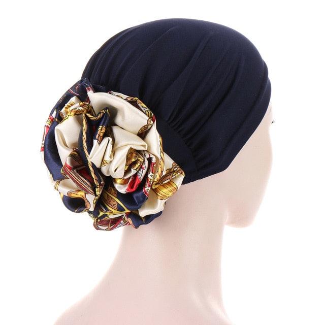 Luxury Elegant Bonnet Lightweight Soft Big Black Flower Elastic Elegant Hijab Caps Turban Africa Lightweight Headtie Head Scarf Soft Wrap Hat For Women Stevvex