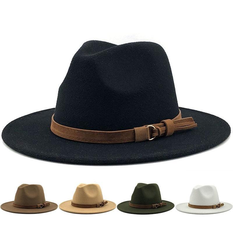Luxury Fedoras Hats Women Men Fedora Hat Solid Wide Brim Winter Men Hat Autumn Soft Vintage Black Bright Color Cap  UV Protection Wide Brim Men Cap For Safari Beach Golf Stevvex