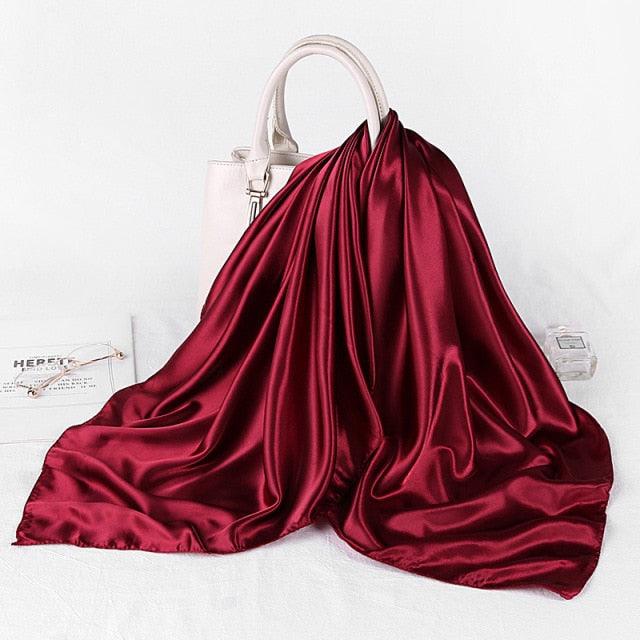 Luxury Long Soft Square Silk Scarves Lightweight Elegant Satin Silk Soft Head Wrap Escharpe Hijab Scarf Muslim Female Silky Shawls Wrap Hair Head Scarves Bandanna For  Women 90*90cm Stevvex