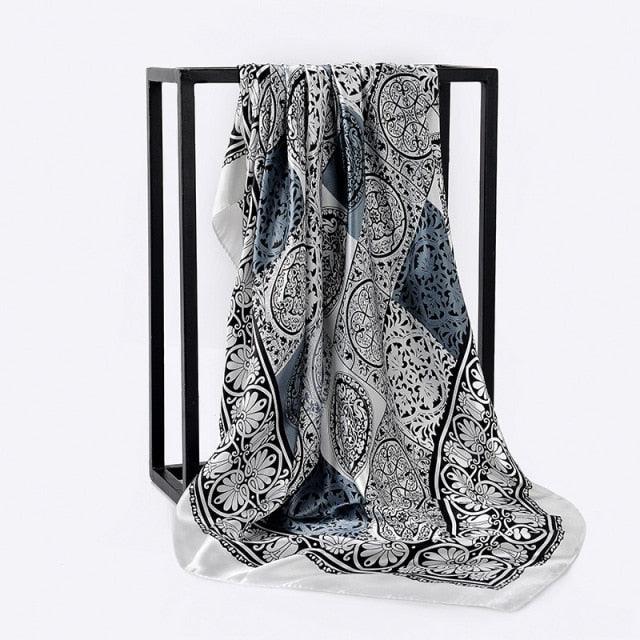 Luxury Long Soft Square Silk Scarves Lightweight Elegant Satin Silk Soft Head Wrap Escharpe Hijab Scarf Muslim Female Silky Shawls Wrap Hair Head Scarves Bandanna For  Women 90*90cm Stevvex
