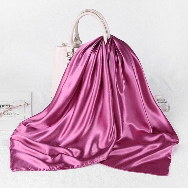 Luxury Long Soft Square Silk Scarves Lightweight Elegant Satin Silk Soft Head Wrap Escharpe Hijab Scarf Muslim Female Silky Shawls Wrap Hair Head Scarves Bandanna For  Women 90*90cm Stevvex