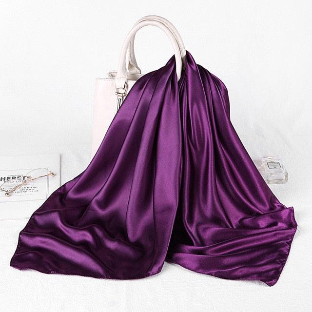 Luxury Long Soft Square Silk Scarves Lightweight Elegant Satin Silk Soft Head Wrap Escharpe Hijab Scarf Muslim Female Silky Shawls Wrap Hair Head Scarves Bandanna For  Women 90*90cm Stevvex