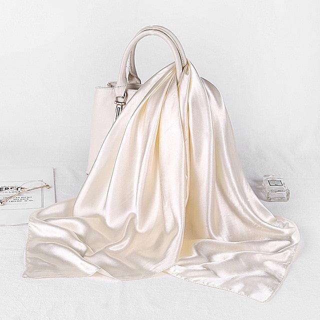 Luxury Long Soft Square Silk Scarves Lightweight Elegant Satin Silk Soft Head Wrap Escharpe Hijab Scarf Muslim Female Silky Shawls Wrap Hair Head Scarves Bandanna For  Women 90*90cm Stevvex
