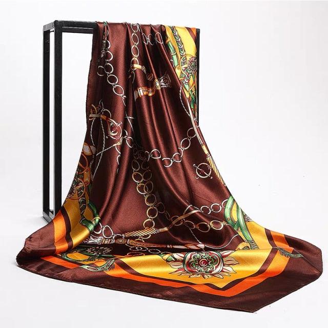 Luxury Long Soft Square Silk Scarves Lightweight Elegant Satin Silk Soft Head Wrap Escharpe Hijab Scarf Muslim Female Silky Shawls Wrap Hair Head Scarves Bandanna For  Women 90*90cm Stevvex