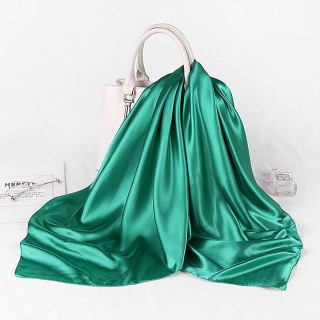 Luxury Long Soft Square Silk Scarves Lightweight Elegant Satin Silk Soft Head Wrap Escharpe Hijab Scarf Muslim Female Silky Shawls Wrap Hair Head Scarves Bandanna For  Women 90*90cm Stevvex