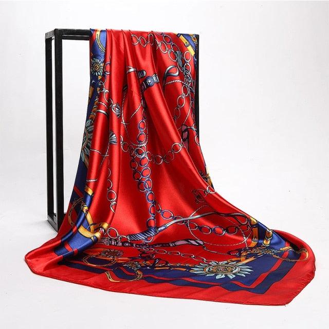 Luxury Long Soft Square Silk Scarves Lightweight Elegant Satin Silk Soft Head Wrap Escharpe Hijab Scarf Muslim Female Silky Shawls Wrap Hair Head Scarves Bandanna For  Women 90*90cm Stevvex