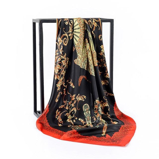 Luxury Long Soft Square Silk Scarves Lightweight Elegant Satin Silk Soft Head Wrap Escharpe Hijab Scarf Muslim Female Silky Shawls Wrap Hair Head Scarves Bandanna For  Women 90*90cm Stevvex