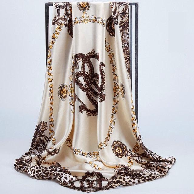 Luxury Long Soft Square Silk Scarves Lightweight Elegant Satin Silk Soft Head Wrap Escharpe Hijab Scarf Muslim Female Silky Shawls Wrap Hair Head Scarves Bandanna For  Women 90*90cm Stevvex