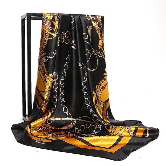 Luxury Long Soft Square Silk Scarves Lightweight Elegant Satin Silk Soft Head Wrap Escharpe Hijab Scarf Muslim Female Silky Shawls Wrap Hair Head Scarves Bandanna For  Women 90*90cm Stevvex