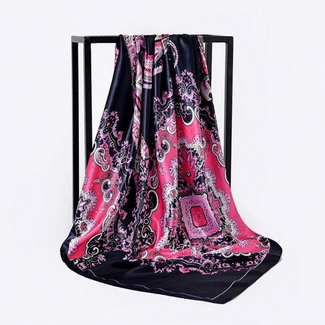 Luxury Long Soft Square Silk Scarves Lightweight Elegant Satin Silk Soft Head Wrap Escharpe Hijab Scarf Muslim Female Silky Shawls Wrap Hair Head Scarves Bandanna For  Women 90*90cm Stevvex