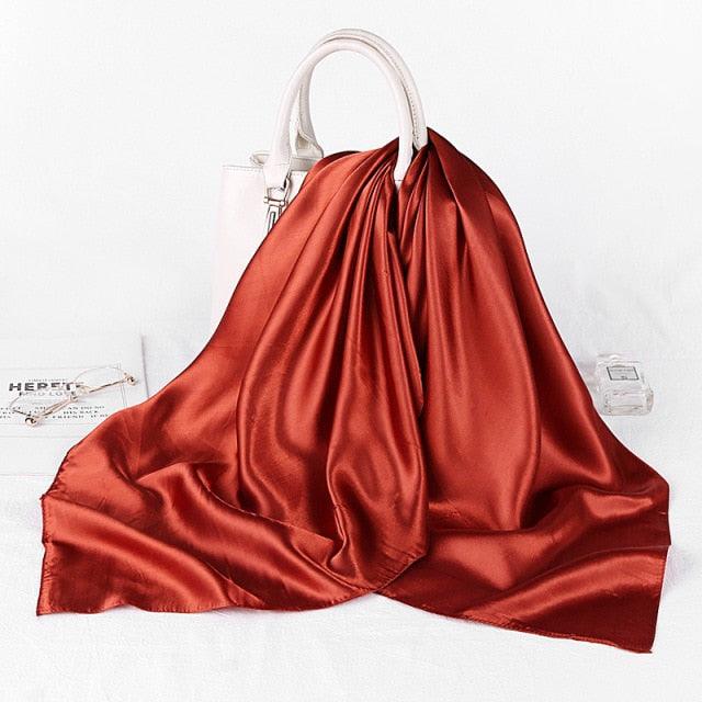 Luxury Long Soft Square Silk Scarves Lightweight Elegant Satin Silk Soft Head Wrap Escharpe Hijab Scarf Muslim Female Silky Shawls Wrap Hair Head Scarves Bandanna For  Women 90*90cm Stevvex