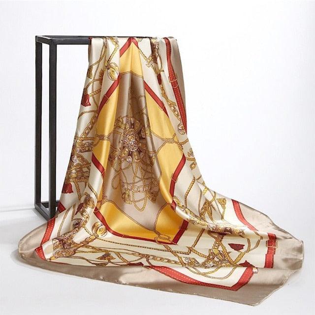 Luxury Long Soft Square Silk Scarves Lightweight Elegant Satin Silk Soft Head Wrap Escharpe Hijab Scarf Muslim Female Silky Shawls Wrap Hair Head Scarves Bandanna For  Women 90*90cm Stevvex