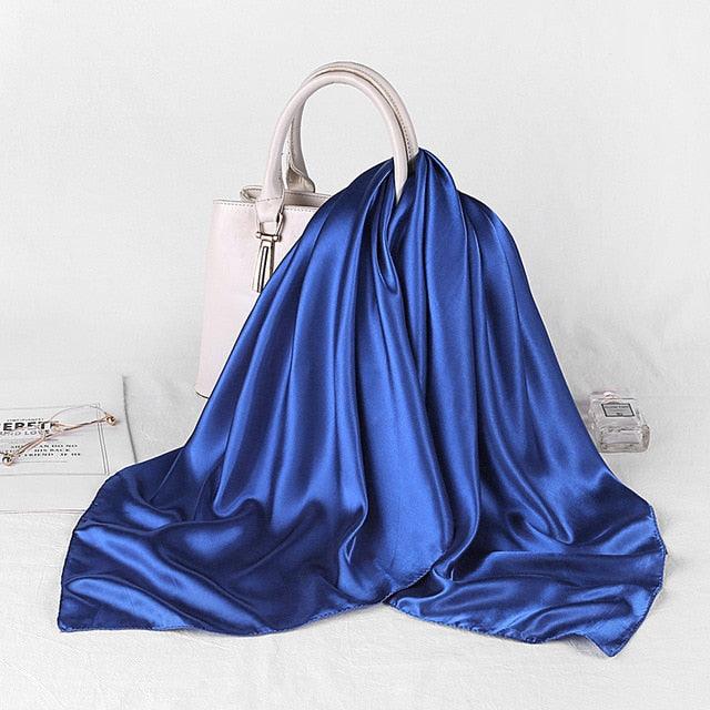 Luxury Long Soft Square Silk Scarves Lightweight Elegant Satin Silk Soft Head Wrap Escharpe Hijab Scarf Muslim Female Silky Shawls Wrap Hair Head Scarves Bandanna For  Women 90*90cm Stevvex