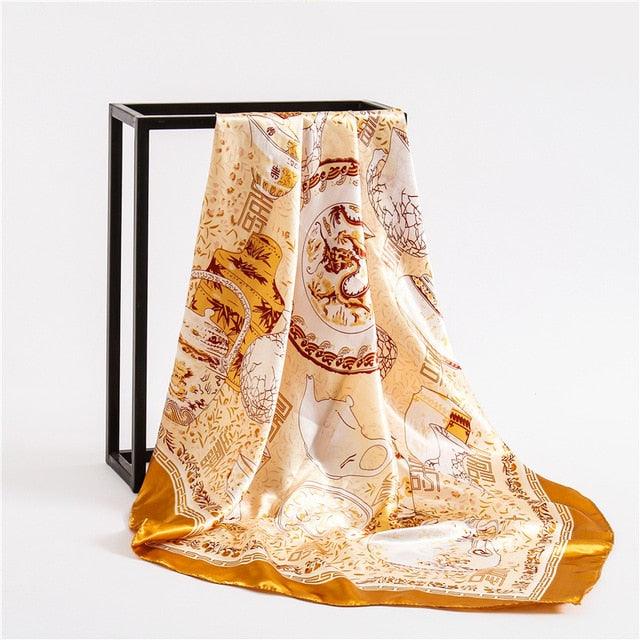 Luxury Long Soft Square Silk Scarves Lightweight Elegant Satin Silk Soft Head Wrap Escharpe Hijab Scarf Muslim Female Silky Shawls Wrap Hair Head Scarves Bandanna For  Women 90*90cm Stevvex