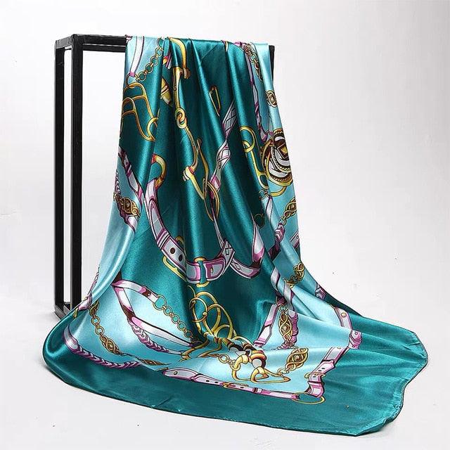 Luxury Long Soft Square Silk Scarves Lightweight Elegant Satin Silk Soft Head Wrap Escharpe Hijab Scarf Muslim Female Silky Shawls Wrap Hair Head Scarves Bandanna For  Women 90*90cm Stevvex