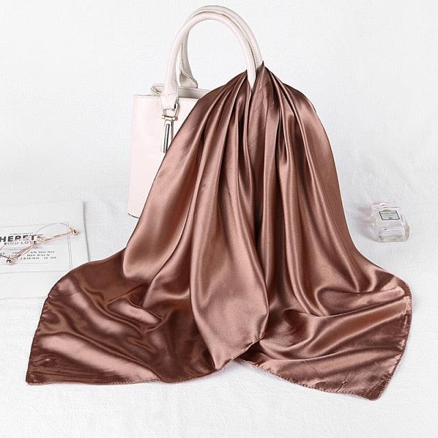 Luxury Long Soft Square Silk Scarves Lightweight Elegant Satin Silk Soft Head Wrap Escharpe Hijab Scarf Muslim Female Silky Shawls Wrap Hair Head Scarves Bandanna For  Women 90*90cm Stevvex