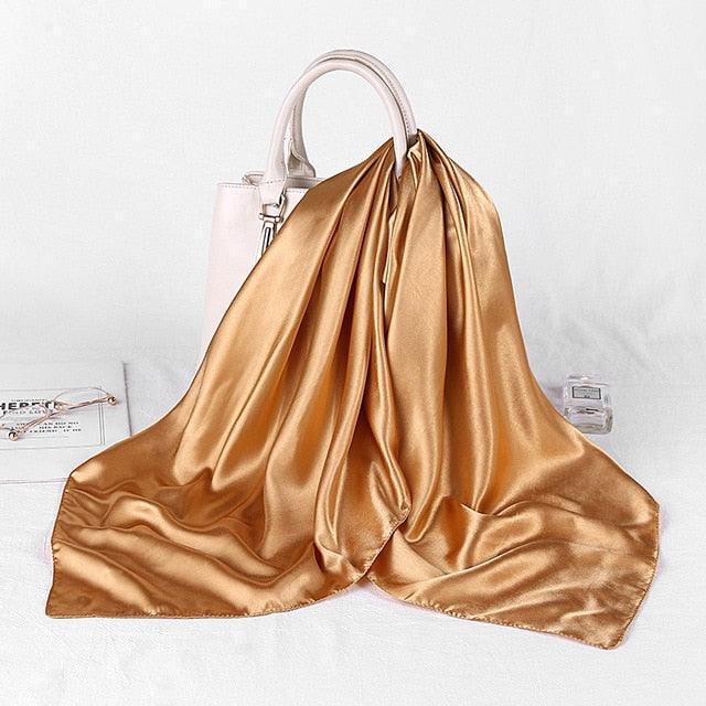Luxury Long Soft Square Silk Scarves Lightweight Elegant Satin Silk Soft Head Wrap Escharpe Hijab Scarf Muslim Female Silky Shawls Wrap Hair Head Scarves Bandanna For  Women 90*90cm Stevvex
