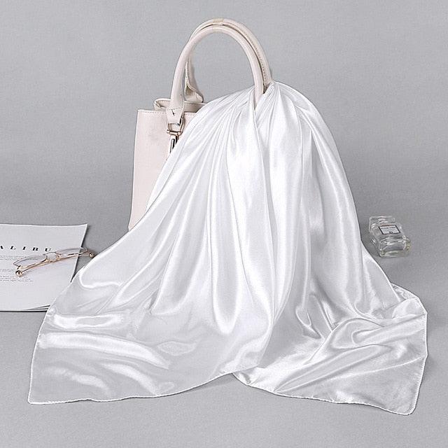 Luxury Long Soft Square Silk Scarves Lightweight Elegant Satin Silk Soft Head Wrap Escharpe Hijab Scarf Muslim Female Silky Shawls Wrap Hair Head Scarves Bandanna For  Women 90*90cm Stevvex