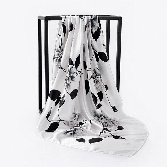 Luxury Long Soft Square Silk Scarves Lightweight Elegant Satin Silk Soft Head Wrap Escharpe Hijab Scarf Muslim Female Silky Shawls Wrap Hair Head Scarves Bandanna For  Women 90*90cm Stevvex