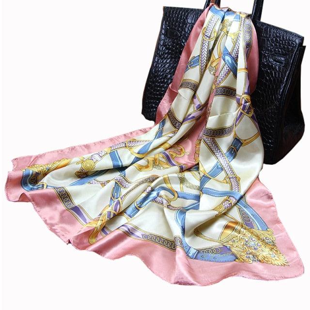 Luxury Long Soft Square Silk Scarves Lightweight Elegant Satin Silk Soft Head Wrap Escharpe Hijab Scarf Muslim Female Silky Shawls Wrap Hair Head Scarves Bandanna For  Women 90*90cm Stevvex