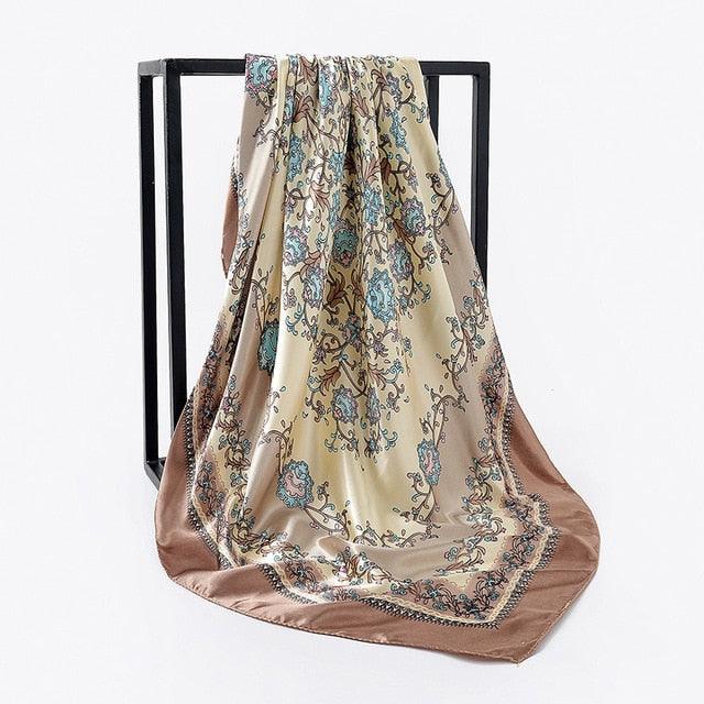 Luxury Long Soft Square Silk Scarves Lightweight Elegant Satin Silk Soft Head Wrap Escharpe Hijab Scarf Muslim Female Silky Shawls Wrap Hair Head Scarves Bandanna For  Women 90*90cm Stevvex