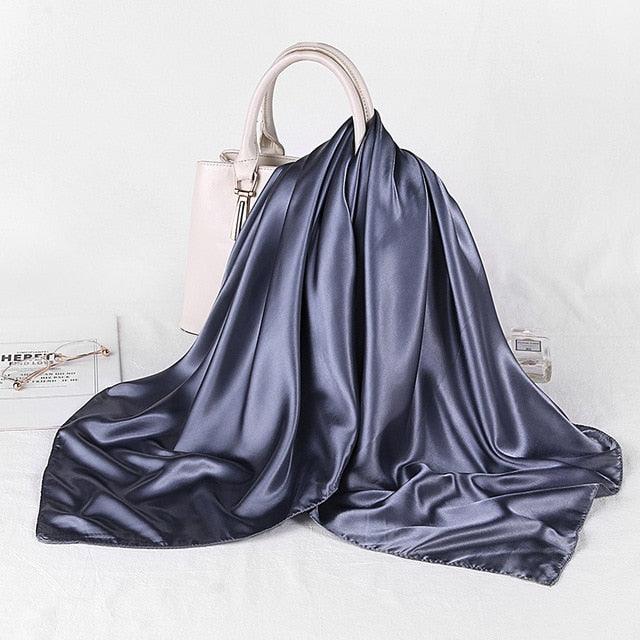 Luxury Long Soft Square Silk Scarves Lightweight Elegant Satin Silk Soft Head Wrap Escharpe Hijab Scarf Muslim Female Silky Shawls Wrap Hair Head Scarves Bandanna For  Women 90*90cm Stevvex