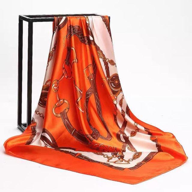 Luxury Long Soft Square Silk Scarves Lightweight Elegant Satin Silk Soft Head Wrap Escharpe Hijab Scarf Muslim Female Silky Shawls Wrap Hair Head Scarves Bandanna For  Women 90*90cm Stevvex