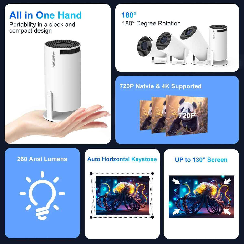 HY300 Pro 4K Projector-Android 11 Dual Wifi6 260ANSI, 1080P 1280*720P Home Cinema Projetor WTN Essentials