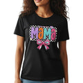 Mama T-Shirt Checkerboard Bow Graphic Tee 100% Cotton Casual Top