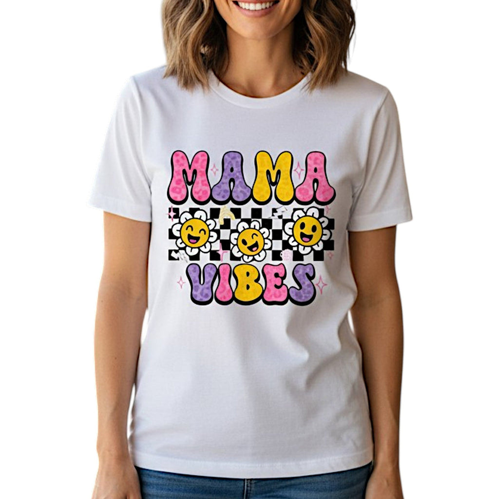 Colorful Smiley Daisies Mama Graphic Tee Soft Ring-Spun Cotton Everyday Style Top Dashing Nova