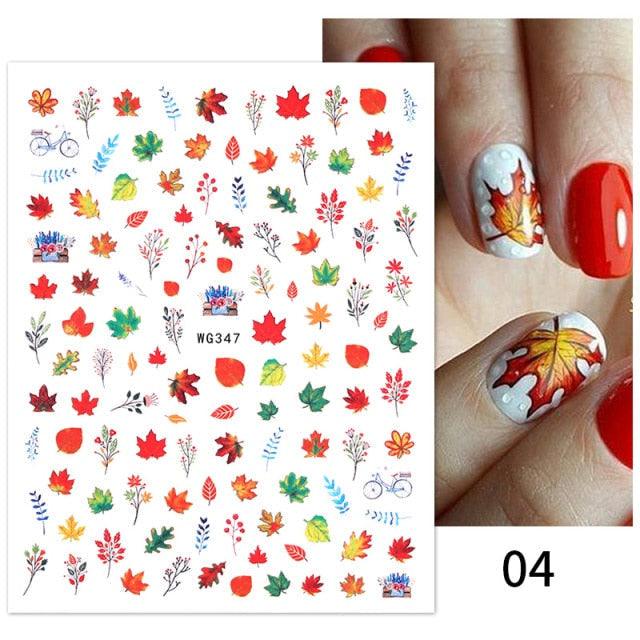 Maple Leaves 3D Nail Stickers Fall Leaf Flowers Line Sliders For Nails Self Adhesive Stickers Autumn Manicuring Decals Transfer Nail Decals Sticker For Pretty Girl Self-Adhesive Nail Decals Designer Nail Stickers for Acrylic