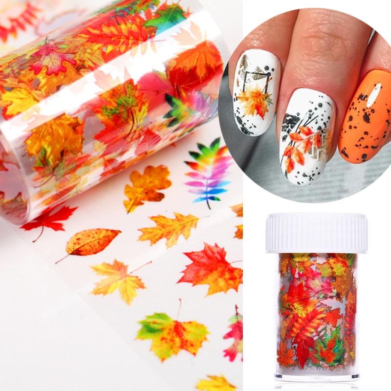 Maple Leaves Nail Foil Stickers Autumn Colorful Flower Leaves Transfer Decals Slider Nails Art Decoration DIY Manicures Summer Fruit Slime Nail Supplies Nail Art Decorations Fruit Flakes Nail Accessories