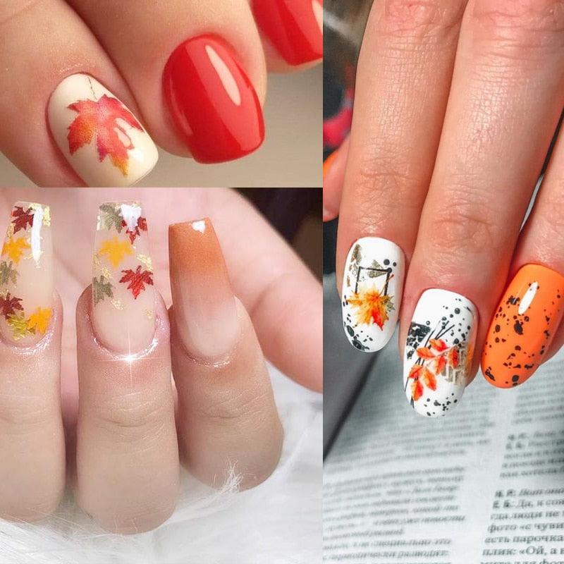 Maple Leaves Nail Foil Stickers Autumn Colorful Flower Leaves Transfer Decals Slider Nails Art Decoration DIY Manicures Summer Fruit Slime Nail Supplies Nail Art Decorations Fruit Flakes Nail Accessories