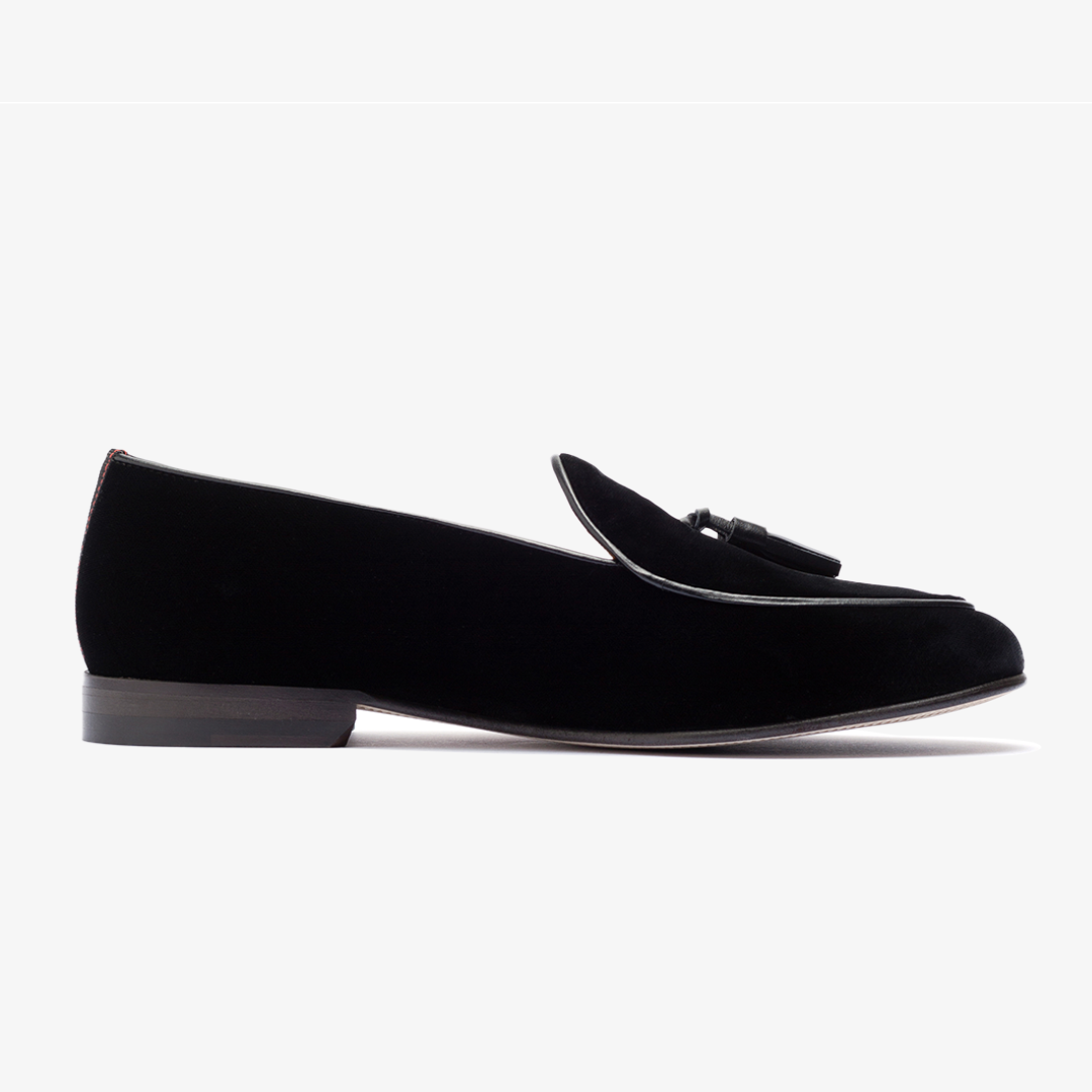 Men's Black Velvet Tassel Loafer Del Toro Shoes