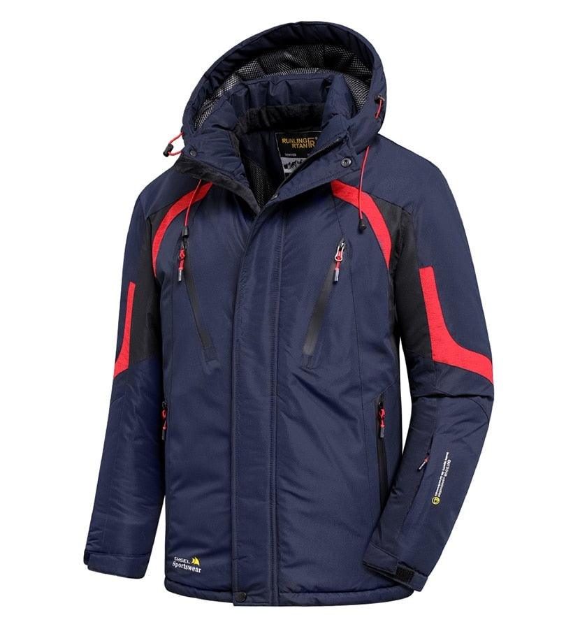 Men Blue Winter Outdoor Jacket New Ski Snow Warm Jacket Coat New Design Stylish Men's Breathable Jacket Comfortable Casual Hooded Waterproof Thick Fleece Jackets For Men Detachable Hood Jacket Stevvex