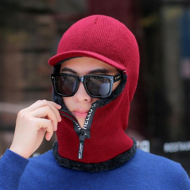 Men Winter Knitted Hat With Zipper New Add Fur Lined Warm Brim Winter Hats For Men Keep Face Ear Warm Balaclava Cap Balaclava Gorgas Bonnet Knitted Hat Windproof Ski Mask Cold Weather Face Mask Motorcycle Balaclava Hood Warmer Winter Sports Cap Stevvex