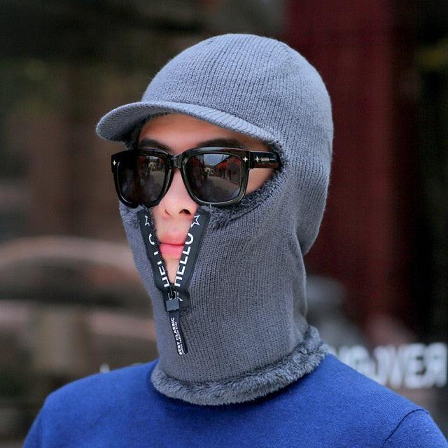 Men Winter Knitted Hat With Zipper New Add Fur Lined Warm Brim Winter Hats For Men Keep Face Ear Warm Balaclava Cap Balaclava Gorgas Bonnet Knitted Hat Windproof Ski Mask Cold Weather Face Mask Motorcycle Balaclava Hood Warmer Winter Sports Cap Stevvex