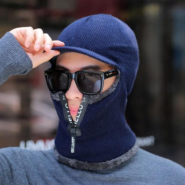 Men Winter Knitted Hat With Zipper New Add Fur Lined Warm Brim Winter Hats For Men Keep Face Ear Warm Balaclava Cap Balaclava Gorgas Bonnet Knitted Hat Windproof Ski Mask Cold Weather Face Mask Motorcycle Balaclava Hood Warmer Winter Sports Cap Stevvex