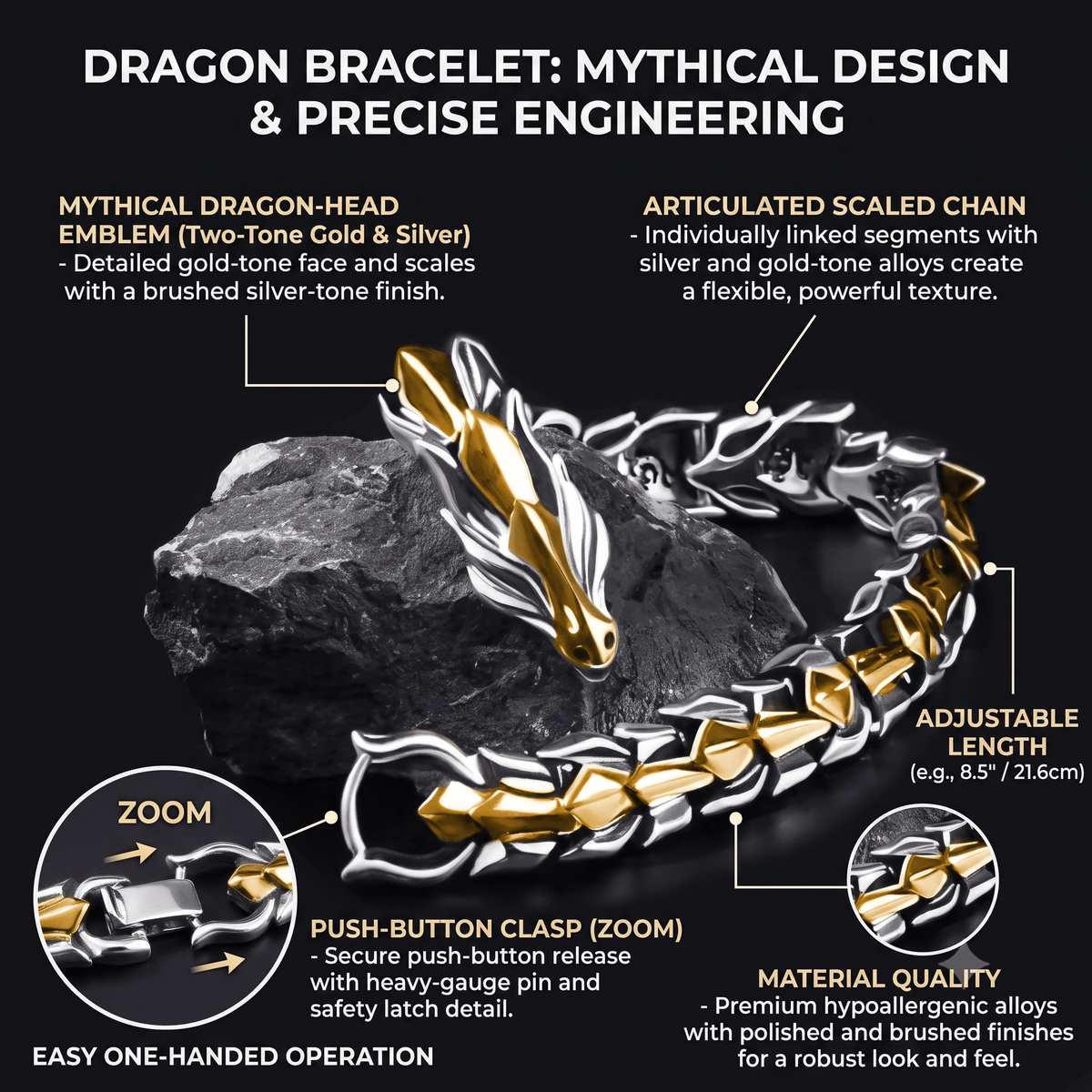 Mens Dragon Scale Bracelet Alloy Metal Symmetrical Wrist Bangle Dashing Nova