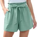 Mint Green Ruffle Bow Waist Tie Shorts with Pockets