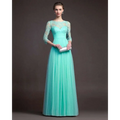 Mint Green Three-Quarter Long Sleeve Lace Gown
