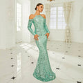Mint Long Sleeve Sequined Sheath Fishtail Dress
