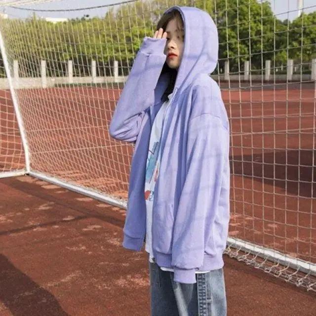 Modern With Hat Hoodies Women  Kangaroo Pocket Casual Loose Solid Color Sweatshirt Female  Fashion New Female Tops Sports Clothing Oversized Zip Hooded Sweatshirt Cotton Women Autumn Hoodie Stevvex