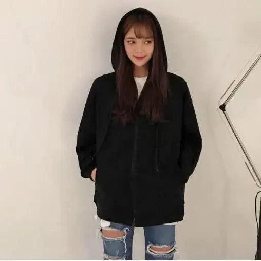 Modern With Hat Hoodies Women  Kangaroo Pocket Casual Loose Solid Color Sweatshirt Female  Fashion New Female Tops Sports Clothing Oversized Zip Hooded Sweatshirt Cotton Women Autumn Hoodie Stevvex