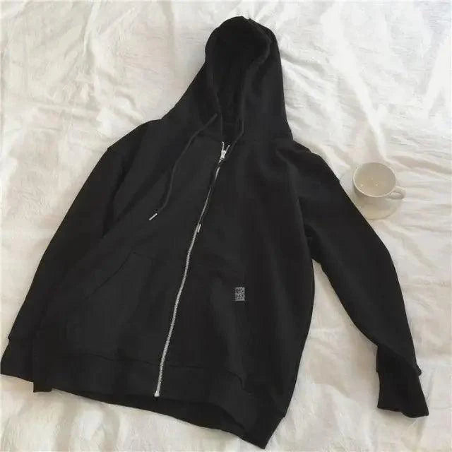 Modern With Hat Hoodies Women  Kangaroo Pocket Casual Loose Solid Color Sweatshirt Female  Fashion New Female Tops Sports Clothing Oversized Zip Hooded Sweatshirt Cotton Women Autumn Hoodie Stevvex